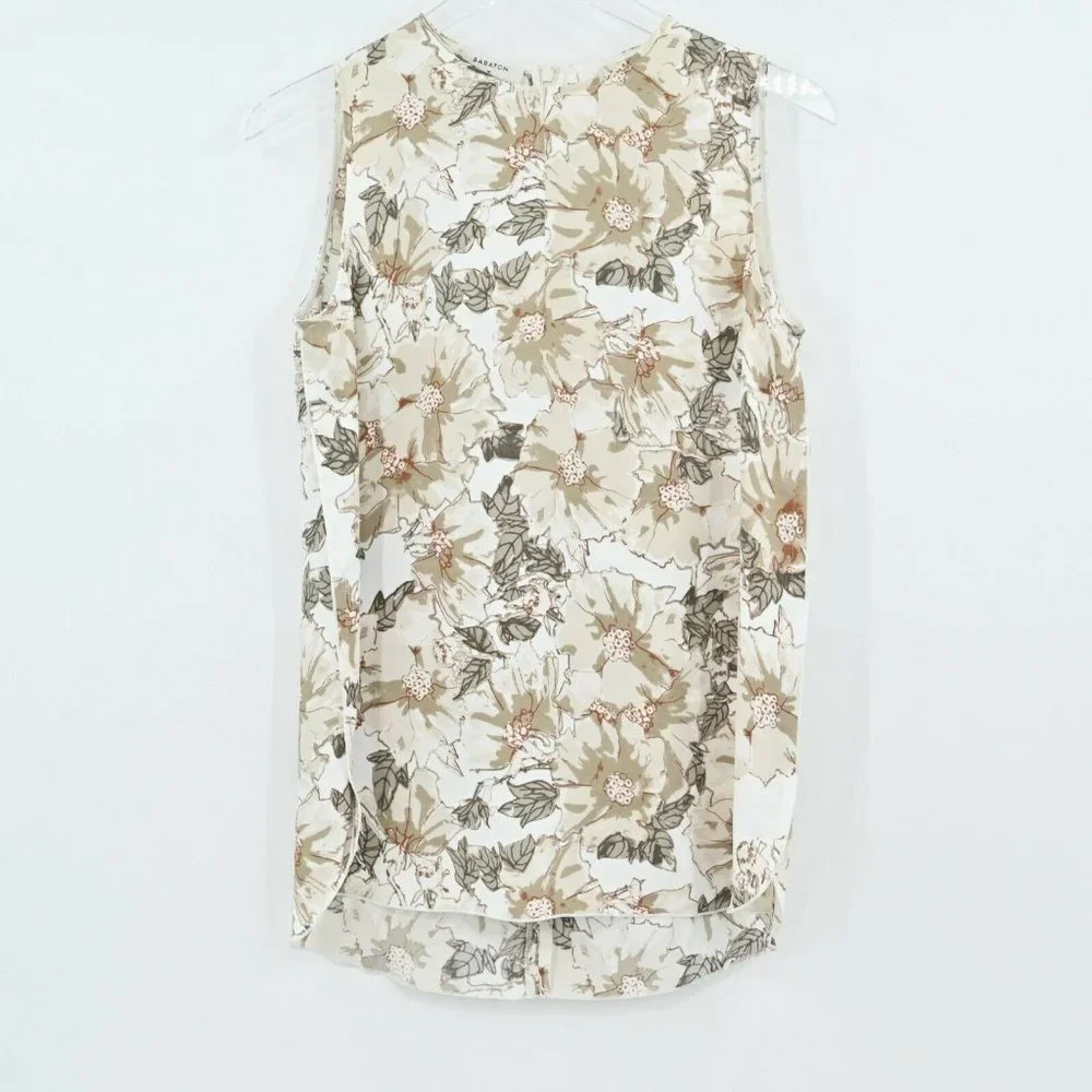 BABATON Aritzia Womens Size Medium Tan Floral Wieland Blouse Espace Desert Beige - Picture 2 of 10